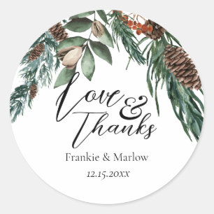 Sticker Rond Aquarelle d'hiver Baies de pin vert