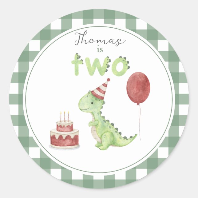 Sticker Rond Aquarelle Dinosaur 2ème anniversaire (Devant)