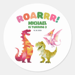 Sticker Rond Aquarelle Dinosaures Fossil Cute Anniversaire de e