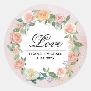 Sticker Rond Aquarelle d'ivoire rose pâle Mariage de fleurs