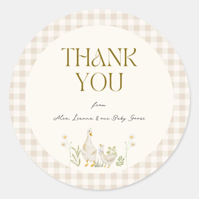 Sticker Rond Aquarelle d'oie soie Baby shower neutre pour le ge (Devant)