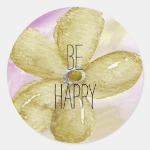 Sticker Rond Aquarelle d'or pourpre Fleur joyeuse