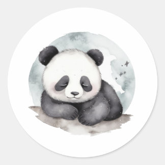 Sticker Rond Aquarelle dormante adorable Bébé Panda Ours