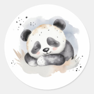 Sticker Rond Aquarelle dormante Bébé Panda Ours