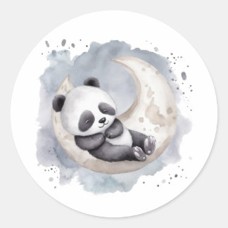 Sticker Rond Aquarelle dormante Croissant Lune Baby Panda