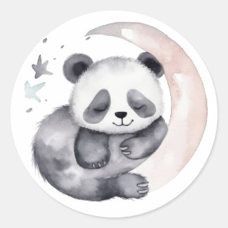 Sticker Rond Aquarelle dormante Lune bébé Panda Ours