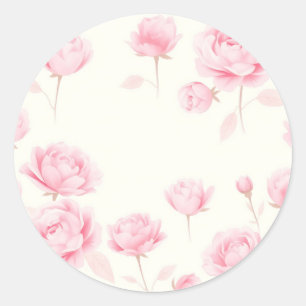 Sticker Rond Aquarelle douce Roses et pivoines