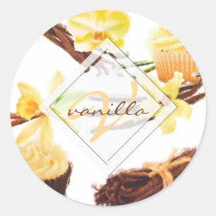 Sticker Rond Aquarelle douce Vanille Orchid Monogramme