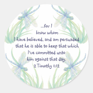 Sticker Rond Aquarelle Dragonfly Scripture Timothée Encourager