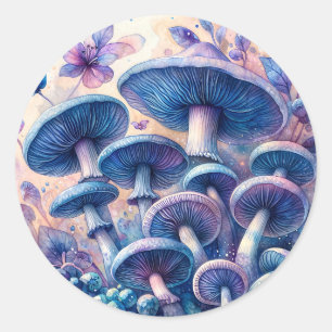Sticker Rond Aquarelle du champignon Casquette Indigo Milk