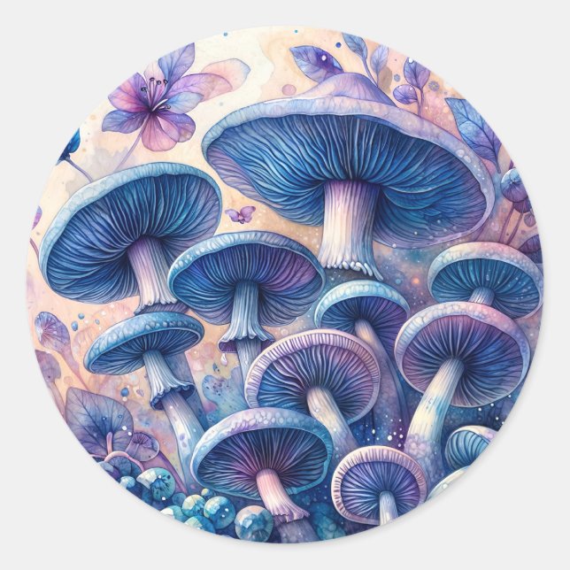 Sticker Rond Aquarelle du champignon Casquette Indigo Milk (Devant)