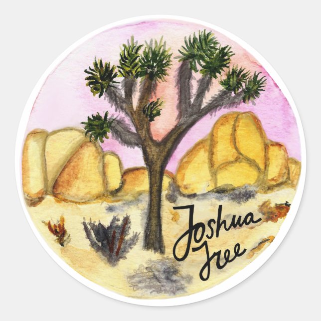 Sticker Rond Aquarelle du parc national Joshua Tree (Devant)