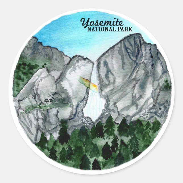 Sticker Rond Aquarelle du parc national Yosemite (Devant)
