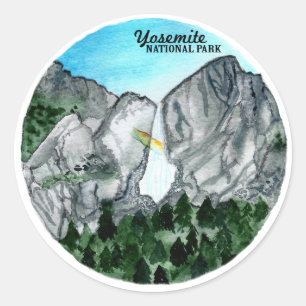 Sticker Rond Aquarelle du parc national Yosemite