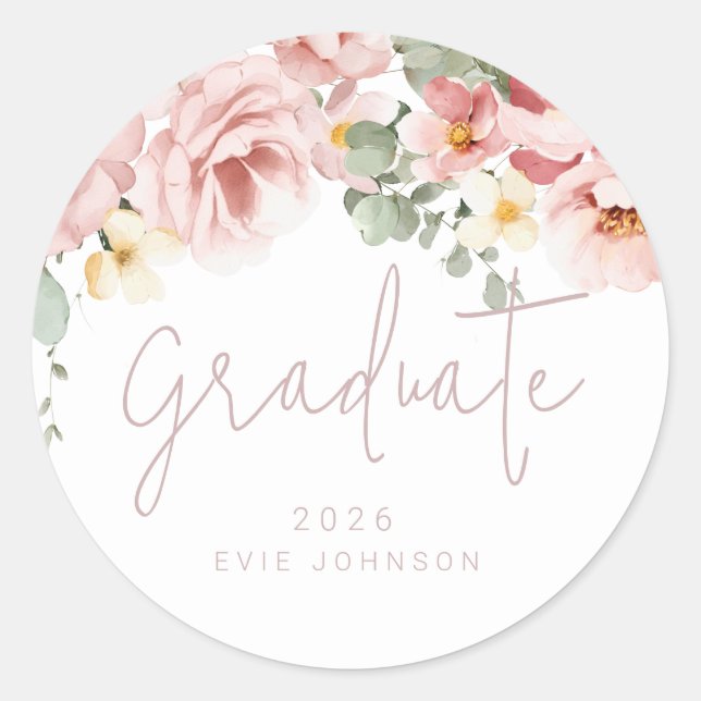 Sticker Rond Aquarelle Dusty Rose Floral Graduate (Devant)