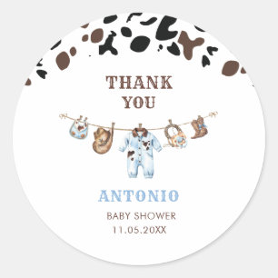 Sticker Rond Aquarelle Élégant Petit Cowboy Rodeo Country Bébé