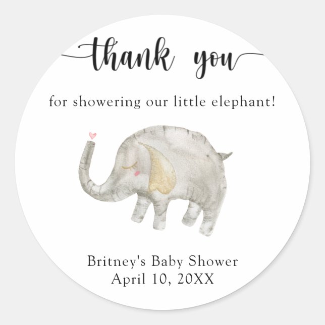 Sticker Rond Aquarelle éléphant Merci (Devant)