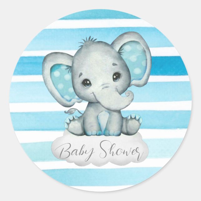 Sticker Rond Aquarelle Eléphant mignon et Baby shower de rayure (Devant)
