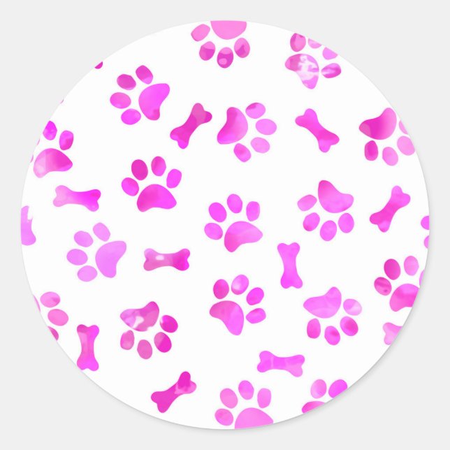 Sticker Rond Aquarelle Empreintes de pattes roses (Devant)