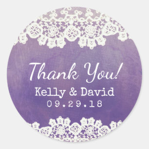 Sticker Rond Aquarelle en dentelle vintage Mariage rustique Fav