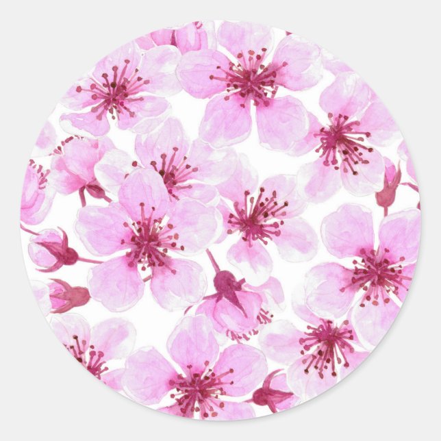 Sticker Rond Aquarelle en fleurs de cerisier (Devant)