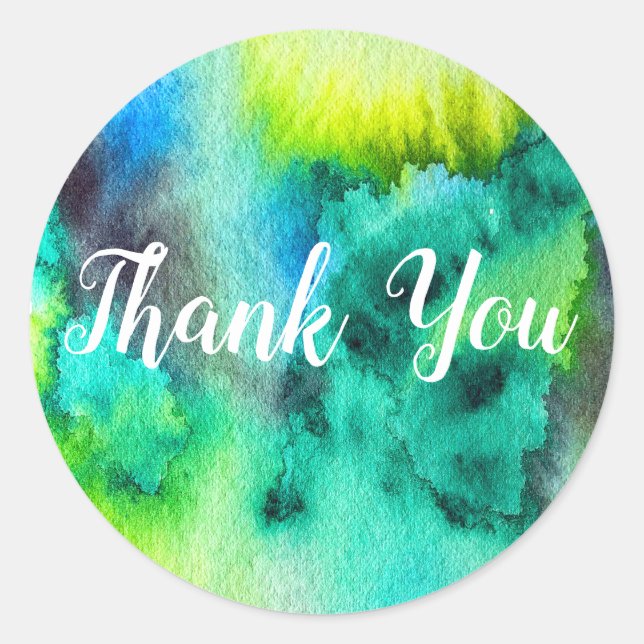 Sticker Rond Aquarelle en marbre bleu vert (Devant)