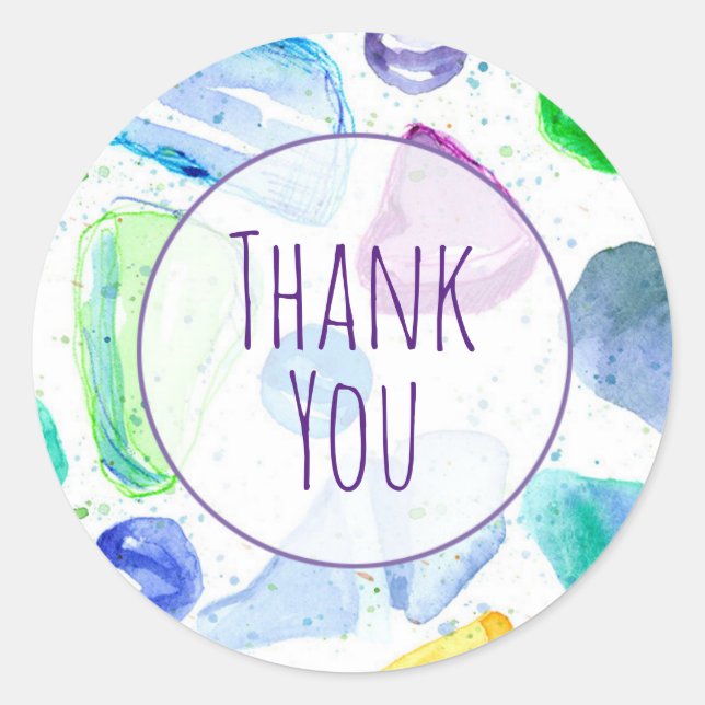 Sticker Rond Aquarelle en verre marin Merci personnalisé (Devant)