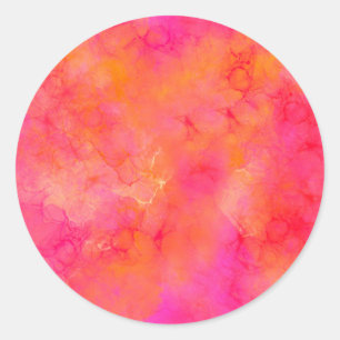 Sticker Rond Aquarelle encre Abstraite Art rose orange