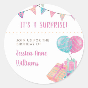 Sticker Rond Aquarelle et ballons   Parti surprise