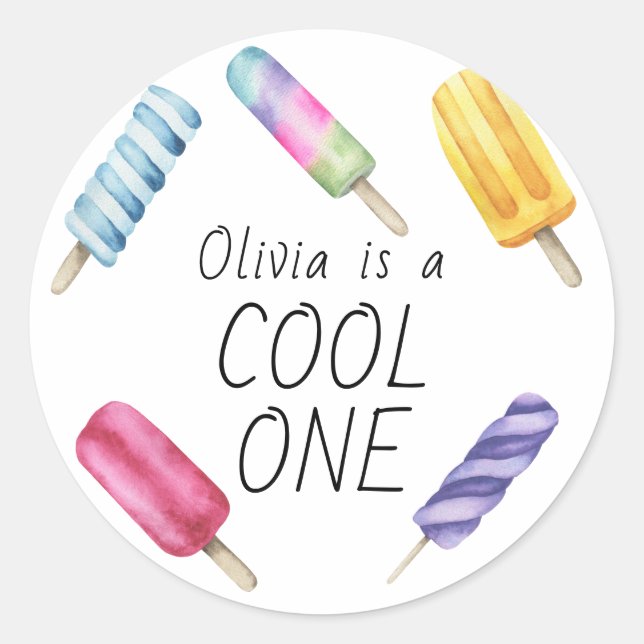 Sticker Rond Aquarelle Été Popsicle Crème de glace Anniversaire (Devant)
