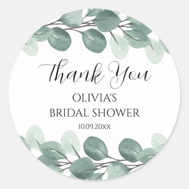 Sticker Rond Aquarelle Eucalyptus Branches Merci élégant (Devant)