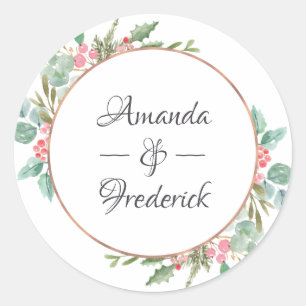 Sticker Rond Aquarelle Eucalyptus géométrique Mariage de Noël
