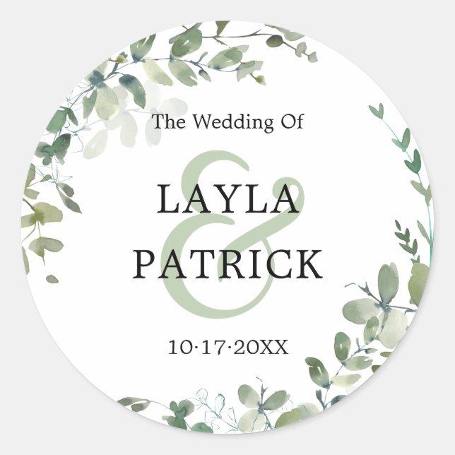 Sticker Rond Aquarelle Eucalyptus Mariage de verdure (Devant)
