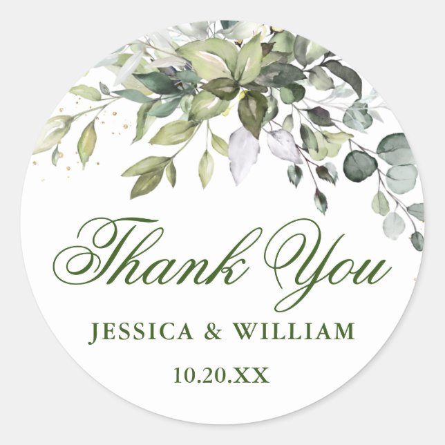 Sticker Rond Aquarelle Eucalyptus Merci Mariage vert (Devant)