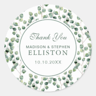 Sticker Rond Aquarelle Eucalyptus Motif feuille   MERCI