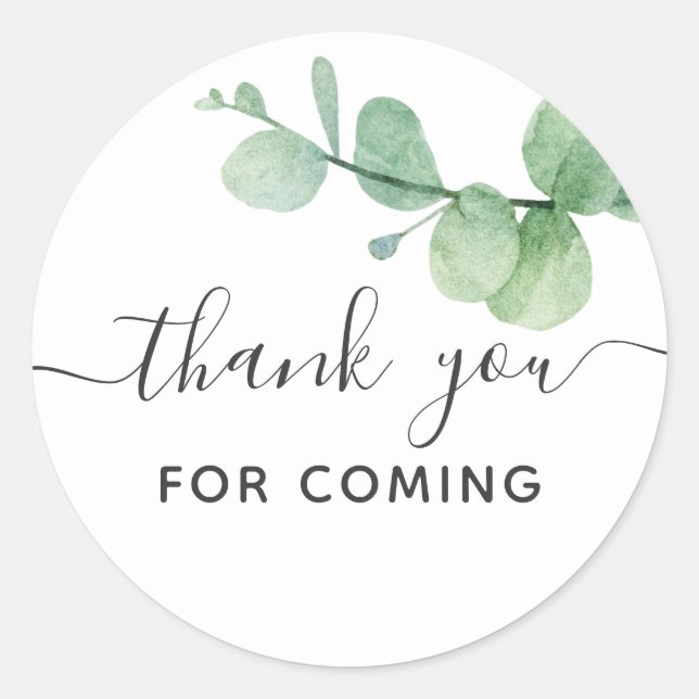 Sticker Rond Aquarelle eucalyptus script merci d'être venu (Devant)
