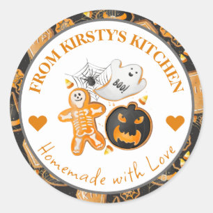 Sticker Rond Aquarelle fait maison Rustique Halloween Cookies
