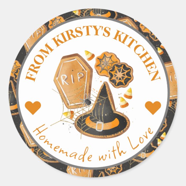 Sticker Rond Aquarelle fait maison Rustique Halloween Cookies (Devant)
