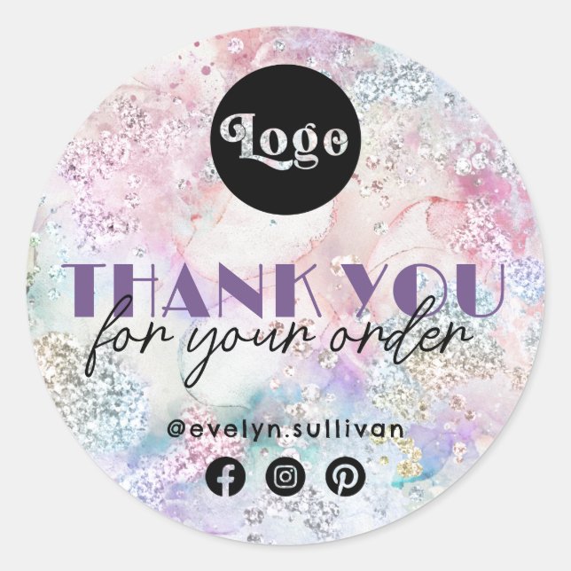 Sticker Rond Aquarelle Faux Iridescente Parties scintillant (Devant)