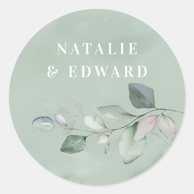 Sticker Rond Aquarelle feuillage faveur mariage (Devant)
