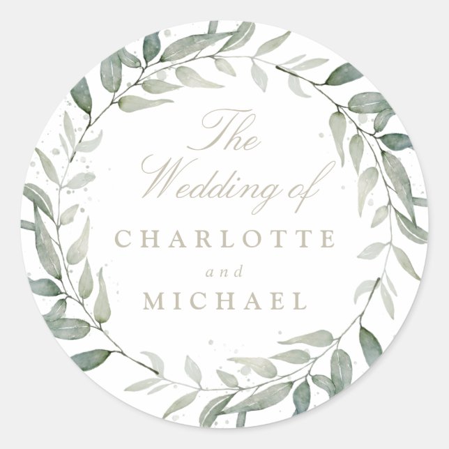 Sticker Rond Aquarelle feuillage sauge feuille couronne (Devant)