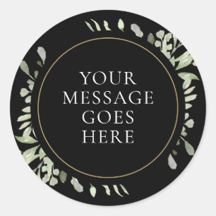 Sticker Rond Aquarelle Feuille verdure or noir Mariage