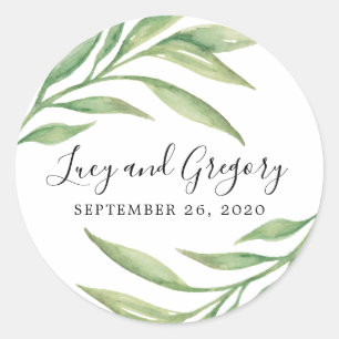 Sticker Rond Aquarelle Feuilles botaniques   Faveur de mariage