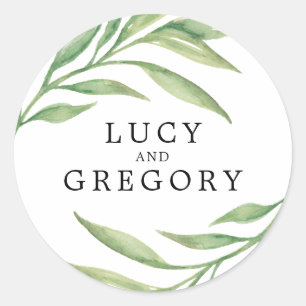 Sticker Rond Aquarelle Feuilles botaniques   Faveur de mariage