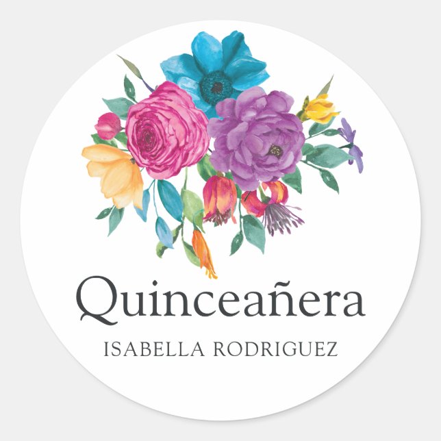 Sticker Rond Aquarelle Fiesta Quinceañera (Devant)