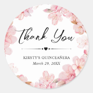 Sticker Rond Aquarelle Fleur de cerisier Verre Quinceanera