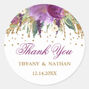 Sticker Rond Aquarelle Fleurie Améthyste Étincelante Mariage