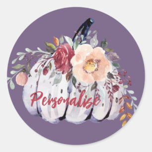 Sticker Rond Aquarelle fleurie violet citrouille d'automne