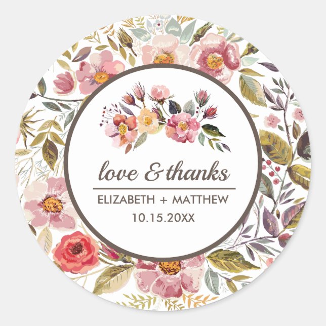 Sticker Rond Aquarelle Fleurs d'automne Mariage (Devant)