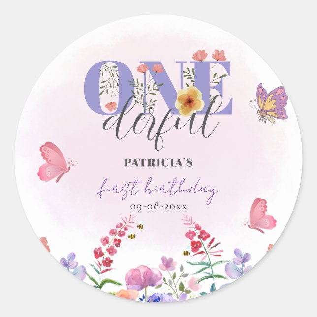 Sticker Rond Aquarelle Fleurs de champ Floral Premier Anniversa (Devant)